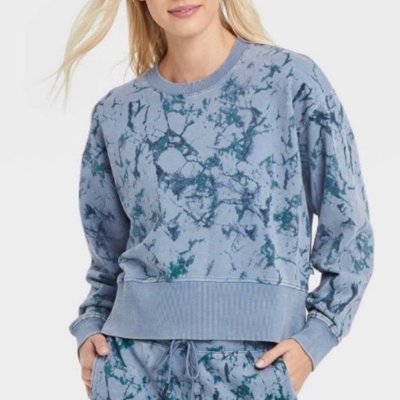JoyLab Women's Blue Marble Print Relaxed Fit Sweatshirt - Picture 1 of 11
